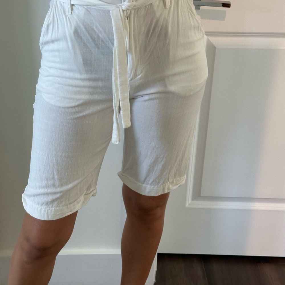 Women's White Casual Shorts linen